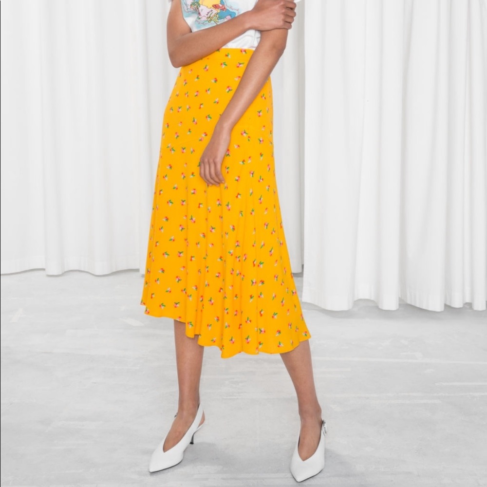 & Other Stories Yellow Floral Asymmetrical Skirt